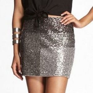 Express Silver sequin mini skirt size med./ sequin form a color block pattern